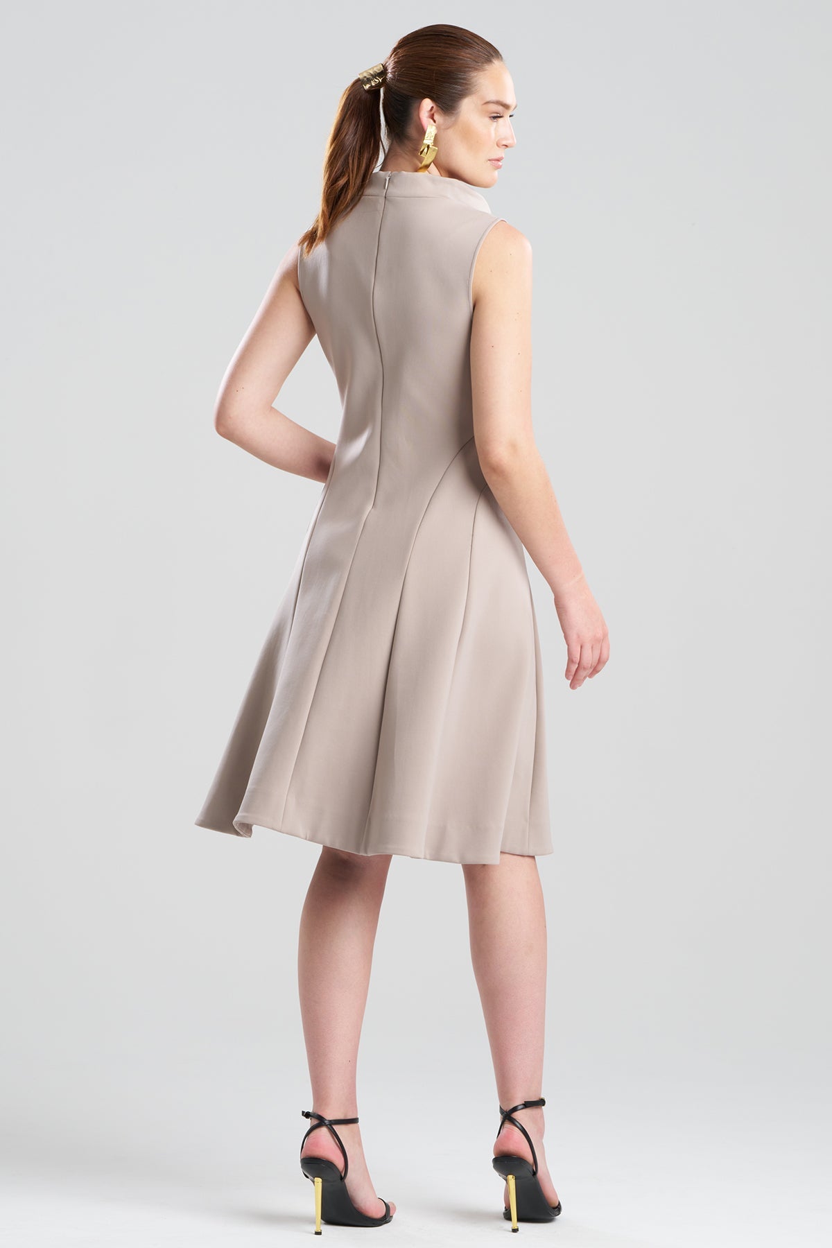 Techno Crepe Fit & Flare Funnel Neck Dress Taupe Natori