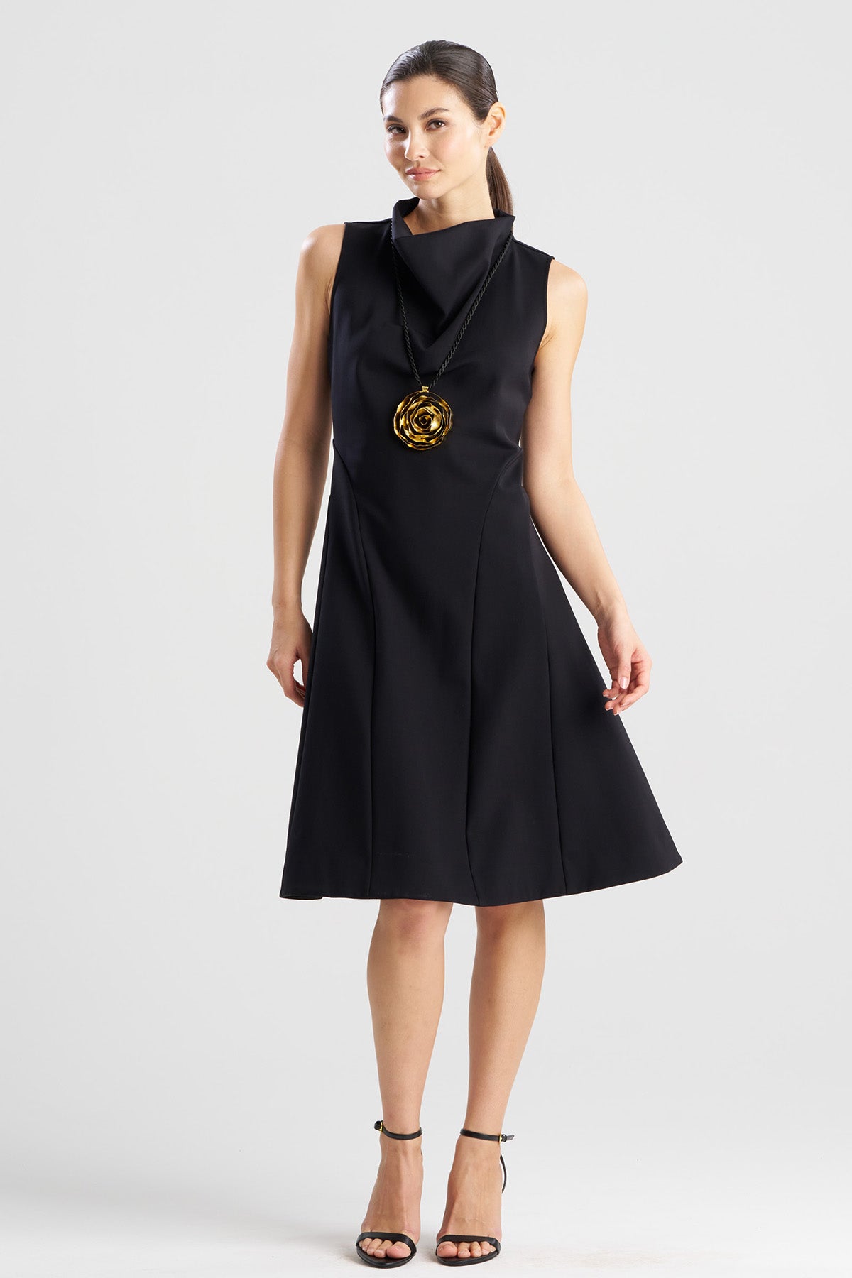 Techno Crepe Fit & Flare Funnel Neck Dress Black Natori