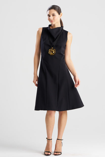 Techno Crepe Fit & Flare Funnel Neck Dress Black Natori
