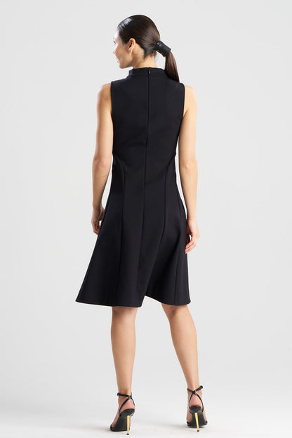 Techno Crepe Fit & Flare Funnel Neck Dress Black Natori