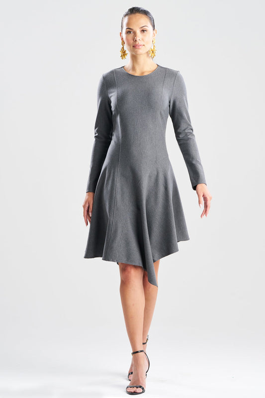 Compact Knit Asymmetric Long Sleeve Dress Dark Grey Heather Natori