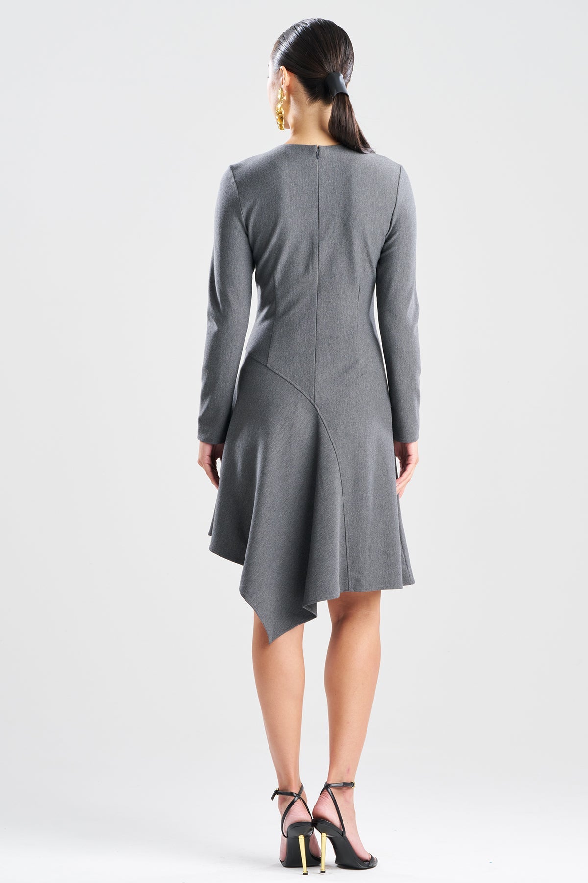 Compact Knit Asymmetric Long Sleeve Dress Dark Grey Heather Natori