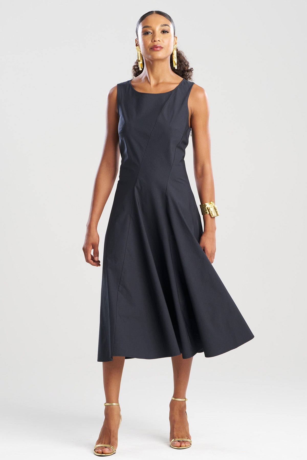 Tech Cotton Taffeta Asymmetrical Seam Dress Black Natori
