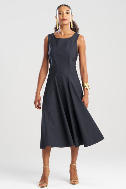 Tech Cotton Taffeta Asymmetrical Seam Dress Black Natori