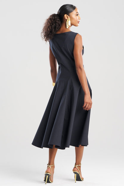 Tech Cotton Taffeta Asymmetrical Seam Dress Black Natori
