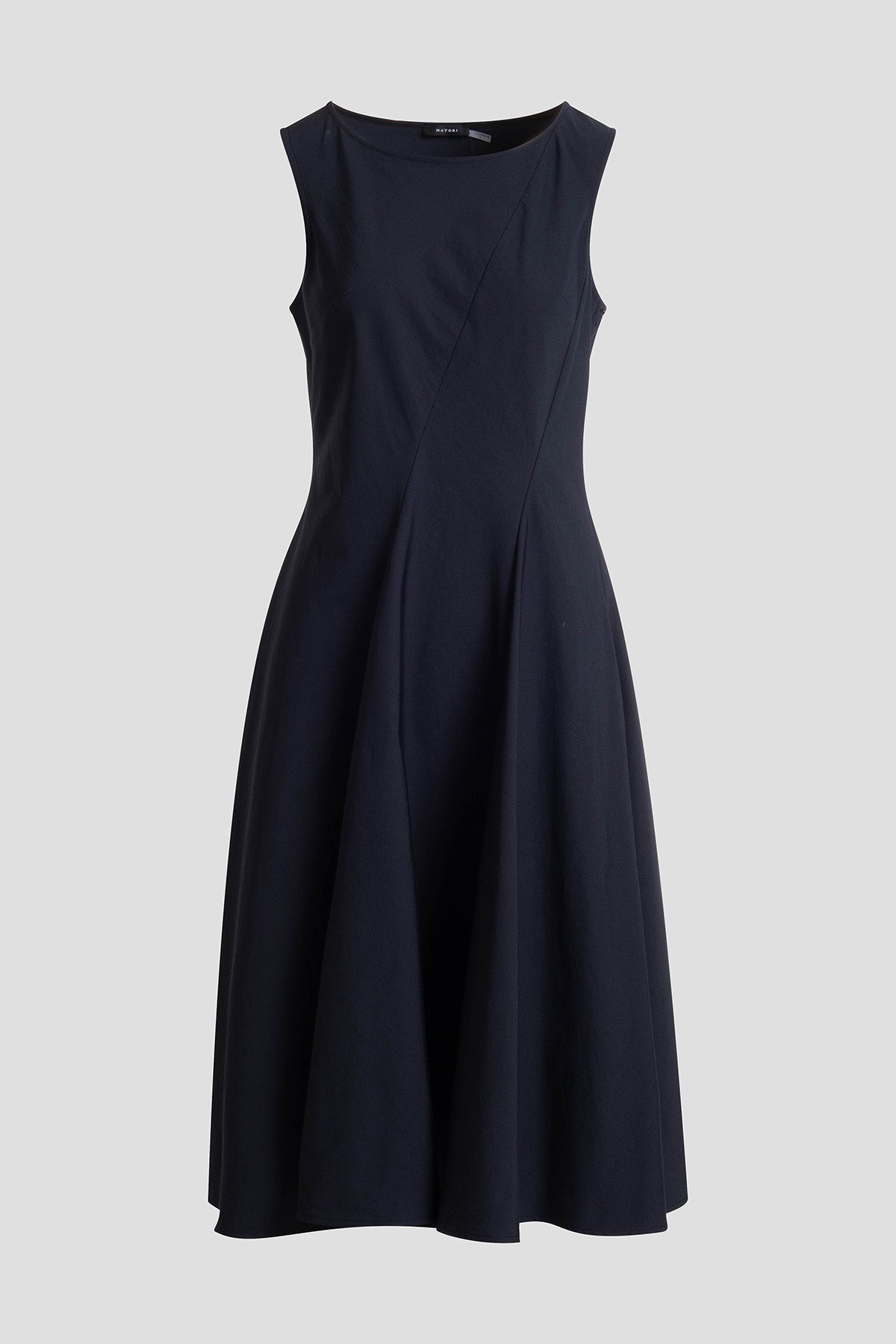 Tech Cotton Taffeta Asymmetrical Seam Dress Black Natori