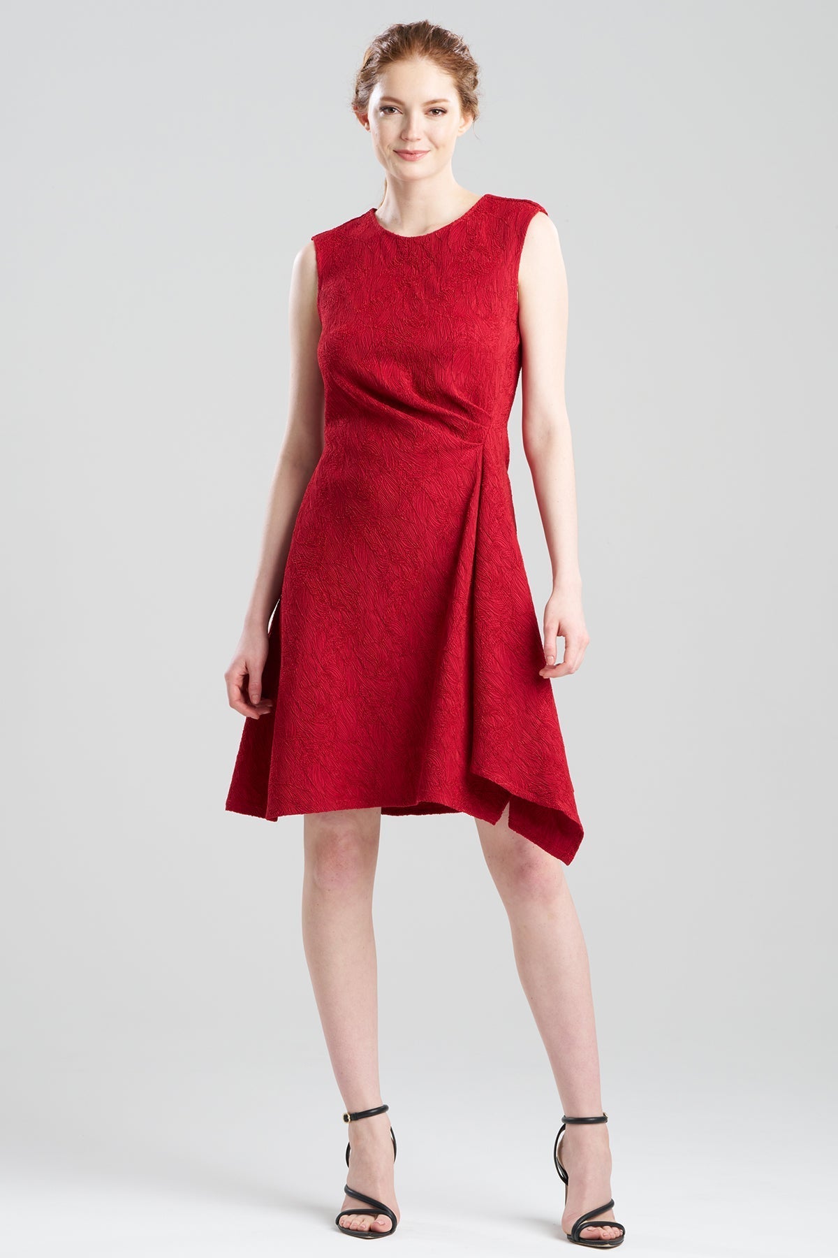 Botanic Textured Jacquard Sleeveless Side Drape Dress Regent Red Natori