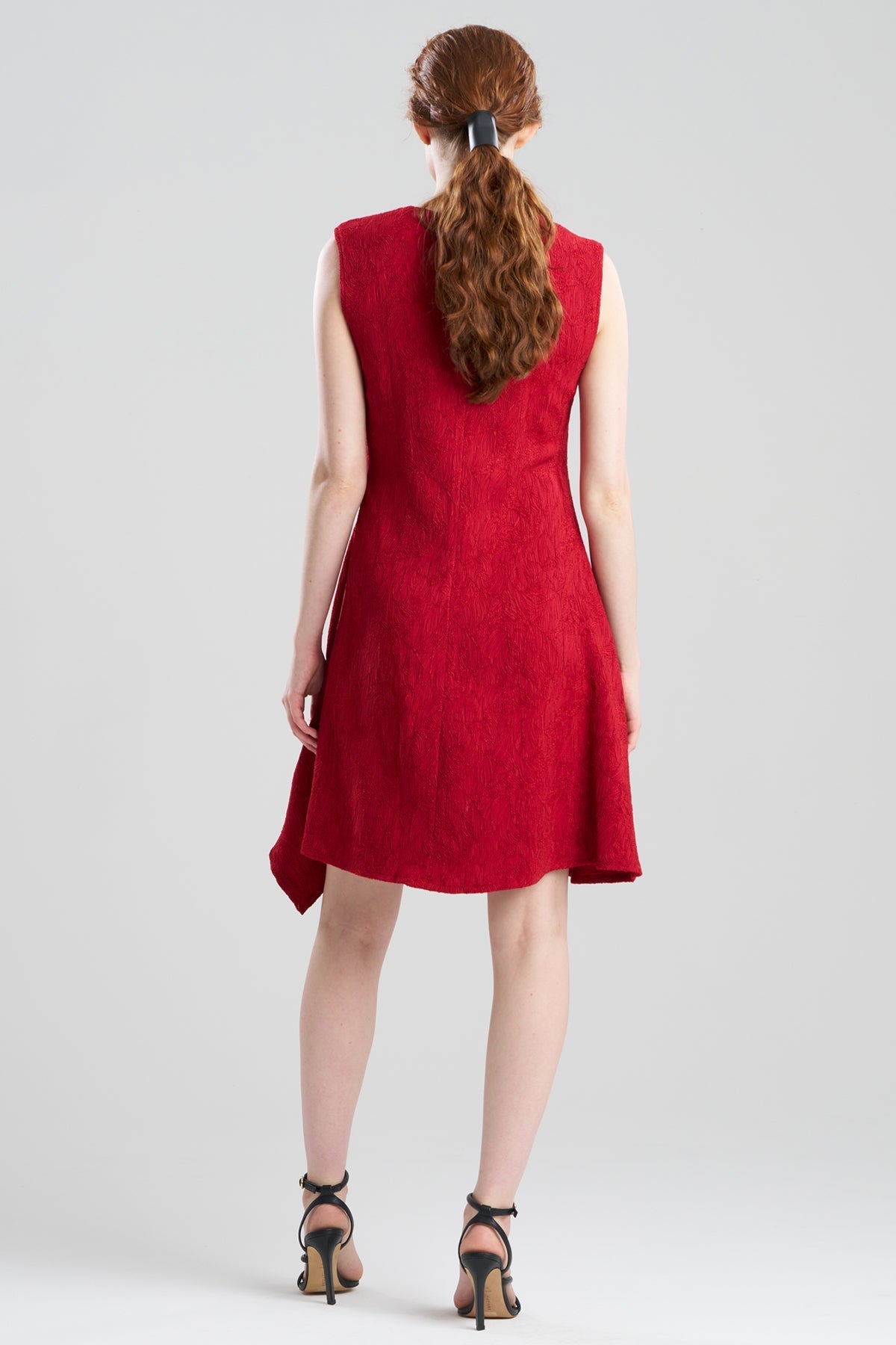 Botanic Textured Jacquard Sleeveless Side Drape Dress Regent Red Natori