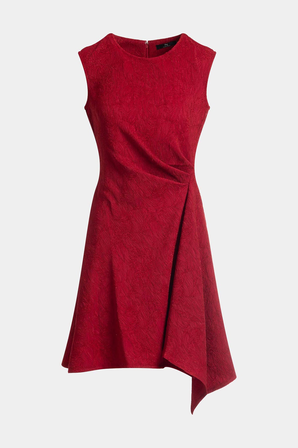 Botanic Textured Jacquard Sleeveless Side Drape Dress Regent Red Natori