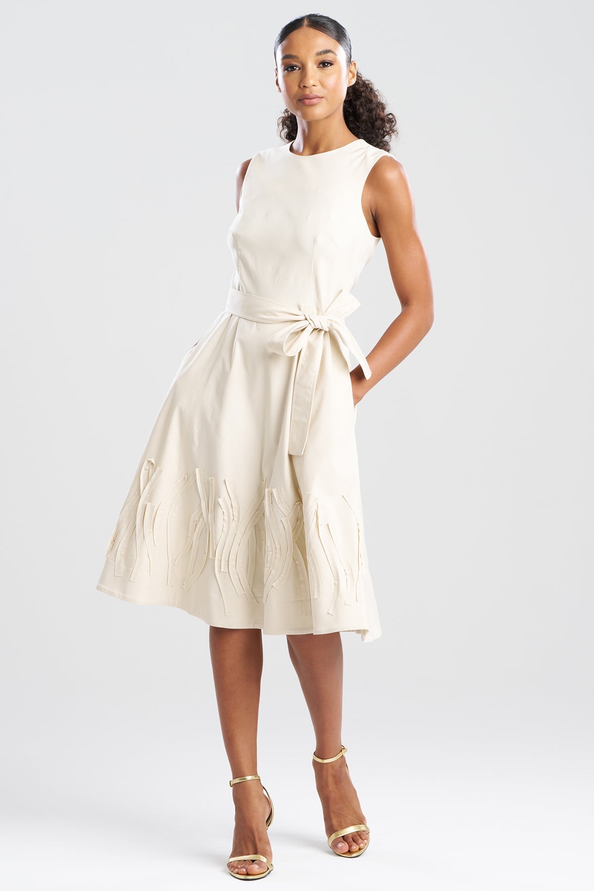Solid Lightweight Woven Embellished Fit & Flare Dress Sandstone Natori
