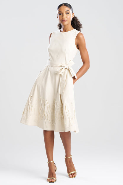Solid Lightweight Woven Embellished Fit & Flare Dress Sandstone Natori