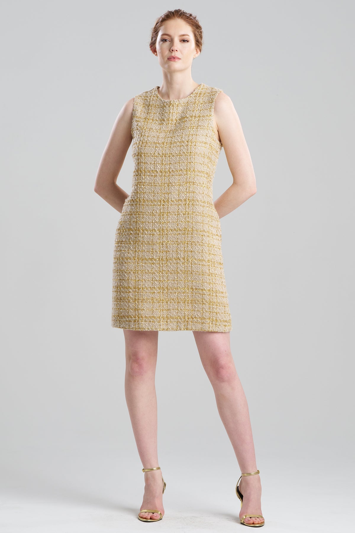 Sparkle Tweed Sleeveless Shift Dress Champagne Natori