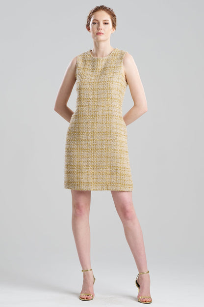 Sparkle Tweed Sleeveless Shift Dress Champagne Natori