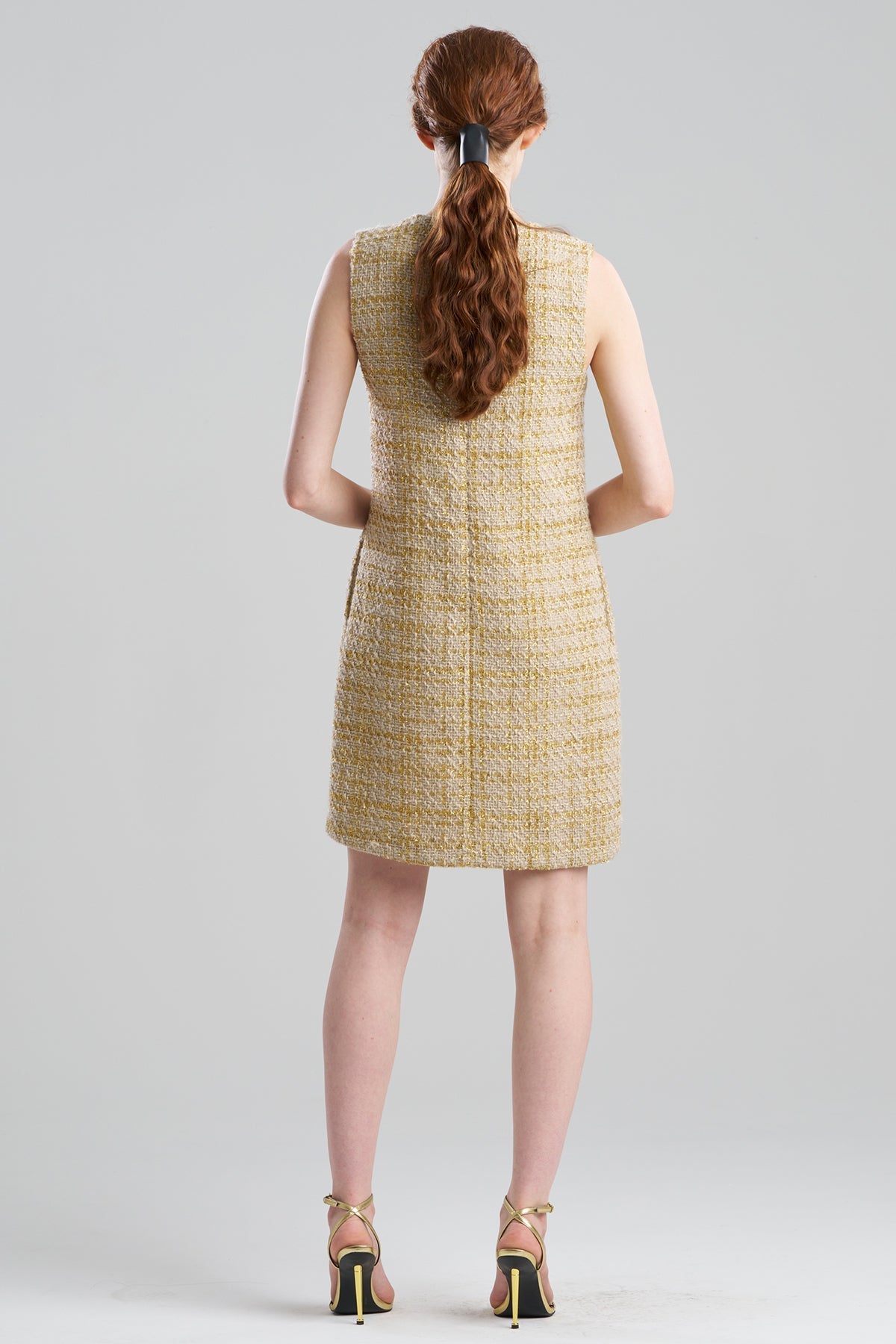 Sparkle Tweed Sleeveless Shift Dress Champagne Natori