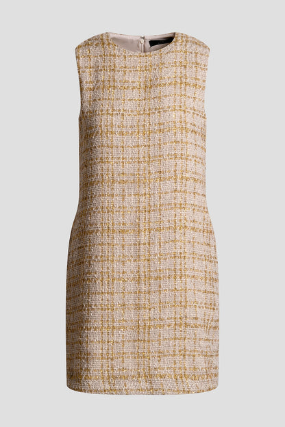 Sparkle Tweed Sleeveless Shift Dress Champagne Natori