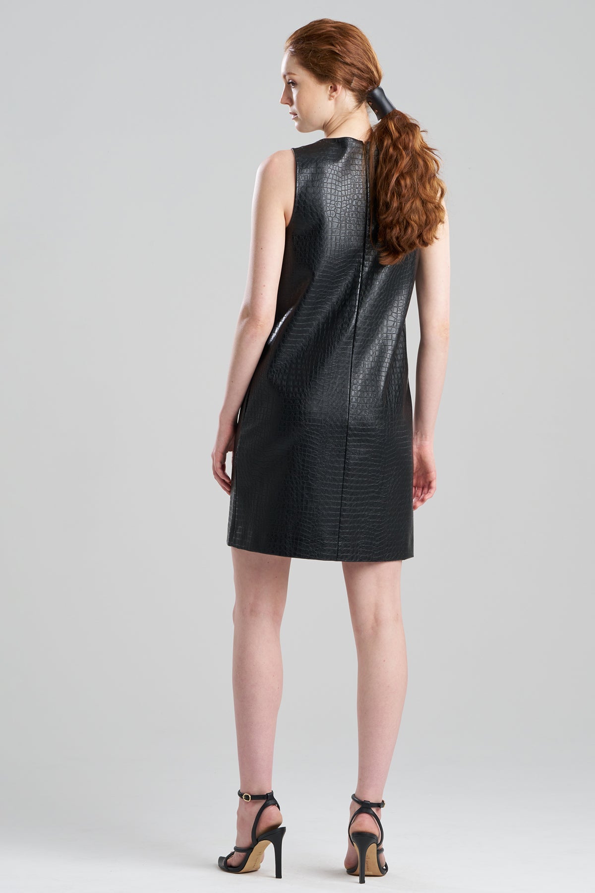 Faux Croc Leather Shift Dress Black Natori