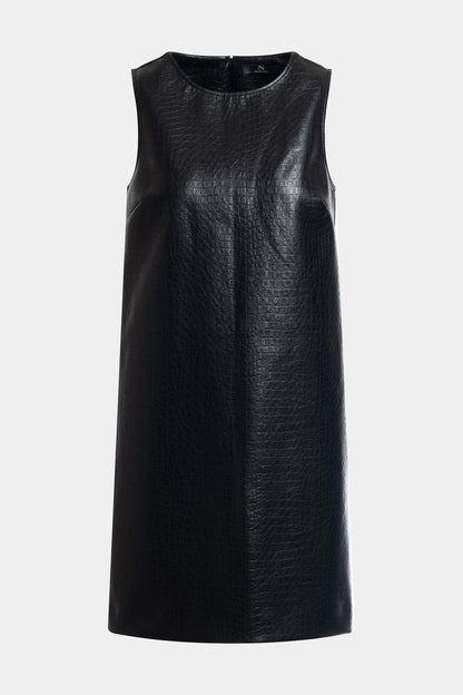 Faux Croc Leather Shift Dress Black Natori