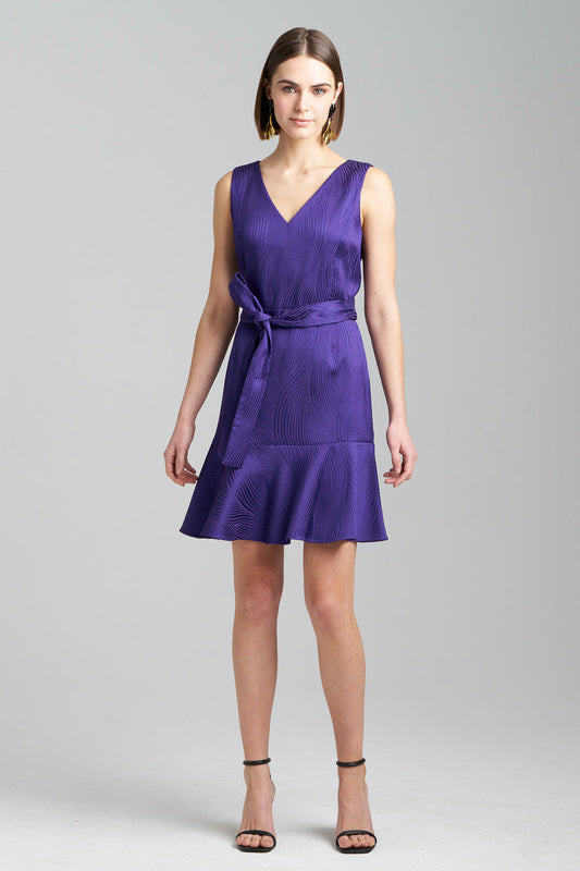 Buy Scroll Jacquard Ruffle Dress in Deep Purple Online Deep Purple Natori