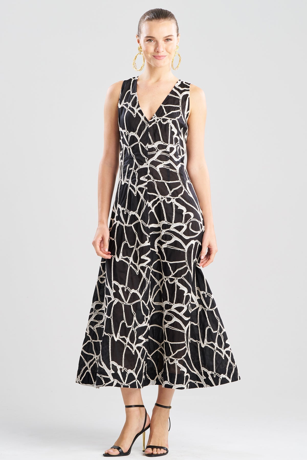 Butterfly Embroidery Deep V-Neck Cotton Sundress Black Natori