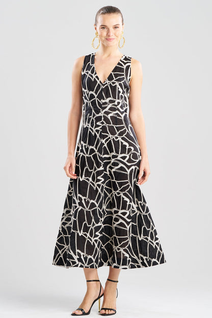 Butterfly Embroidery Deep V-Neck Cotton Sundress Black Natori