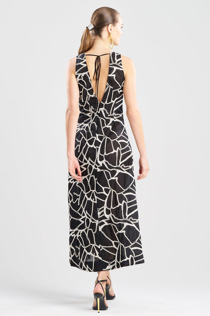 Butterfly Embroidery Deep V-Neck Cotton Sundress Black Natori
