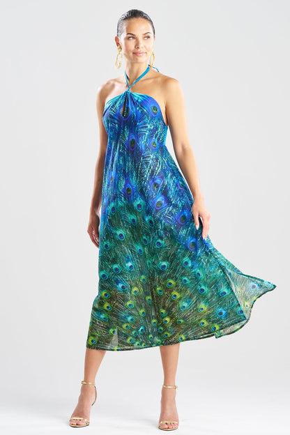 Peacock Cotton Voile Beaded Maxi Dress Teal Natori