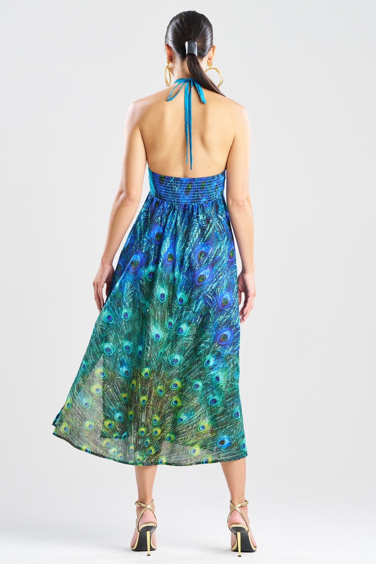 Peacock Cotton Voile Beaded Maxi Dress Teal Natori