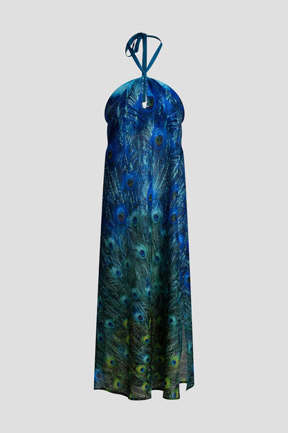 Peacock Cotton Voile Beaded Maxi Dress Teal Natori