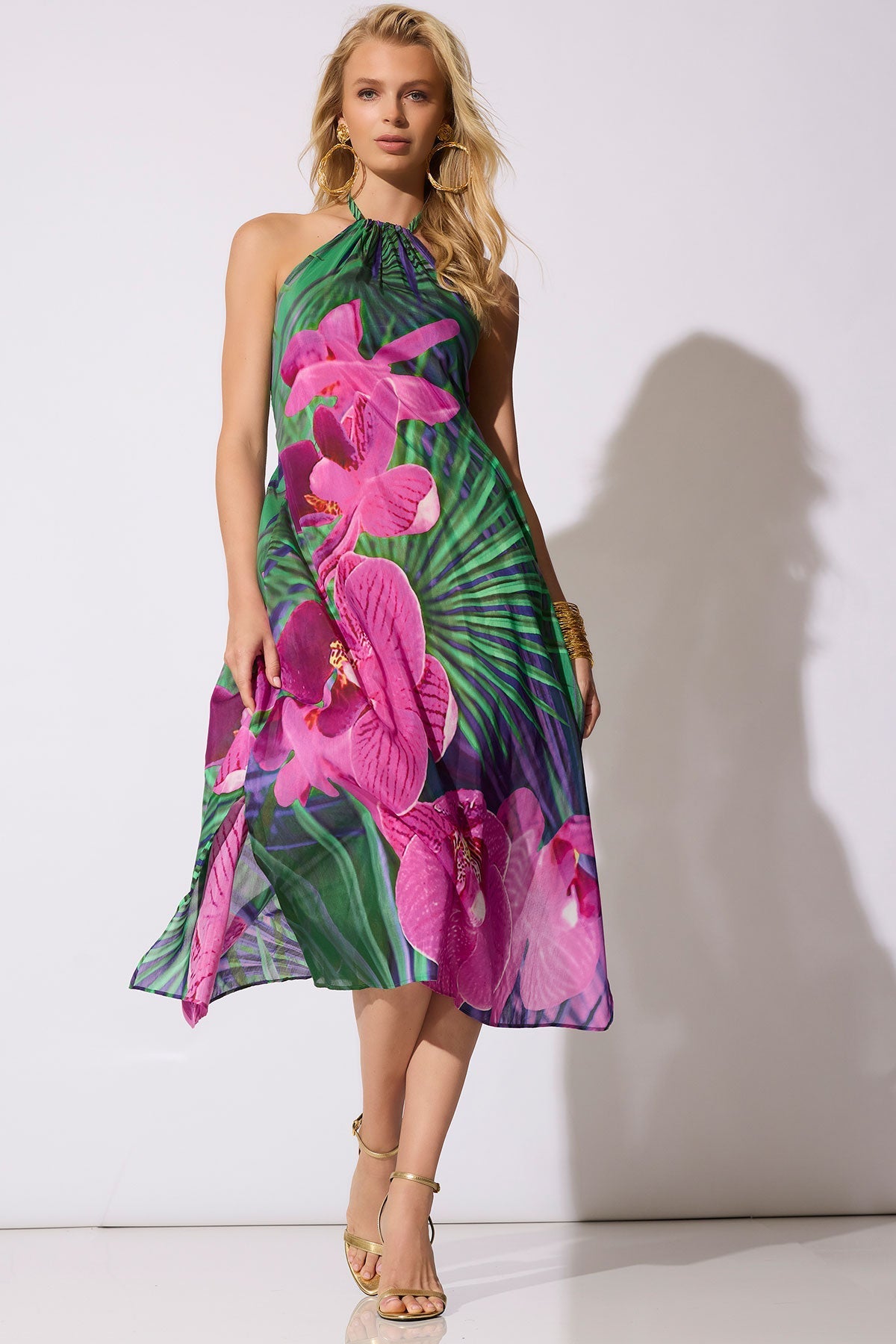 Orchid Silk Cotton Voile Halter Dress Multi Natori