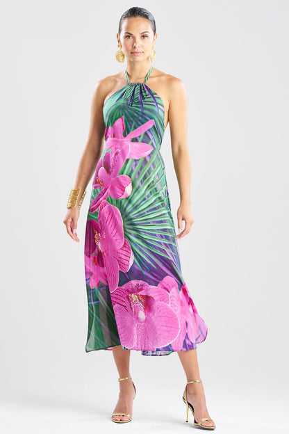 Orchid Silk Cotton Voile Halter Dress Multi Natori