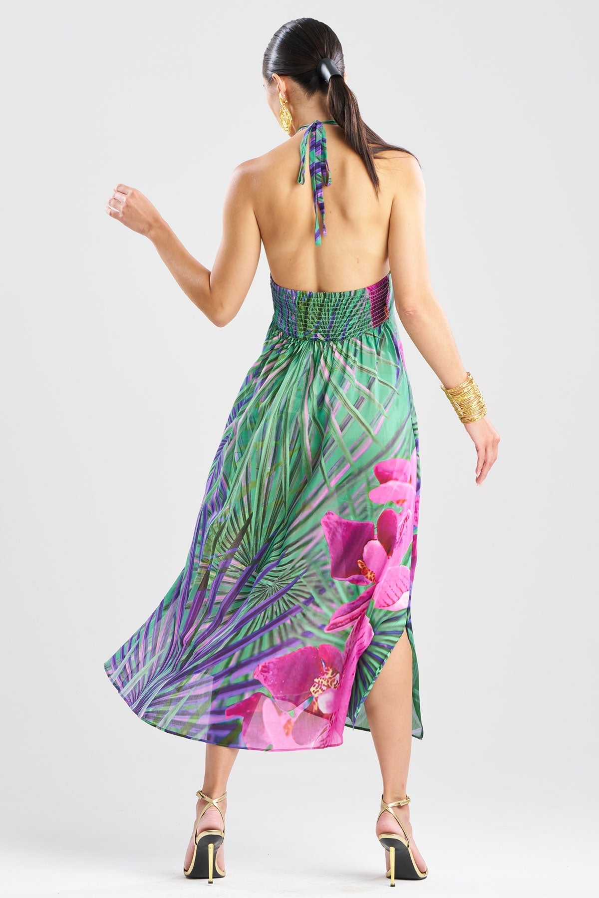 Orchid Silk Cotton Voile Halter Dress Multi Natori