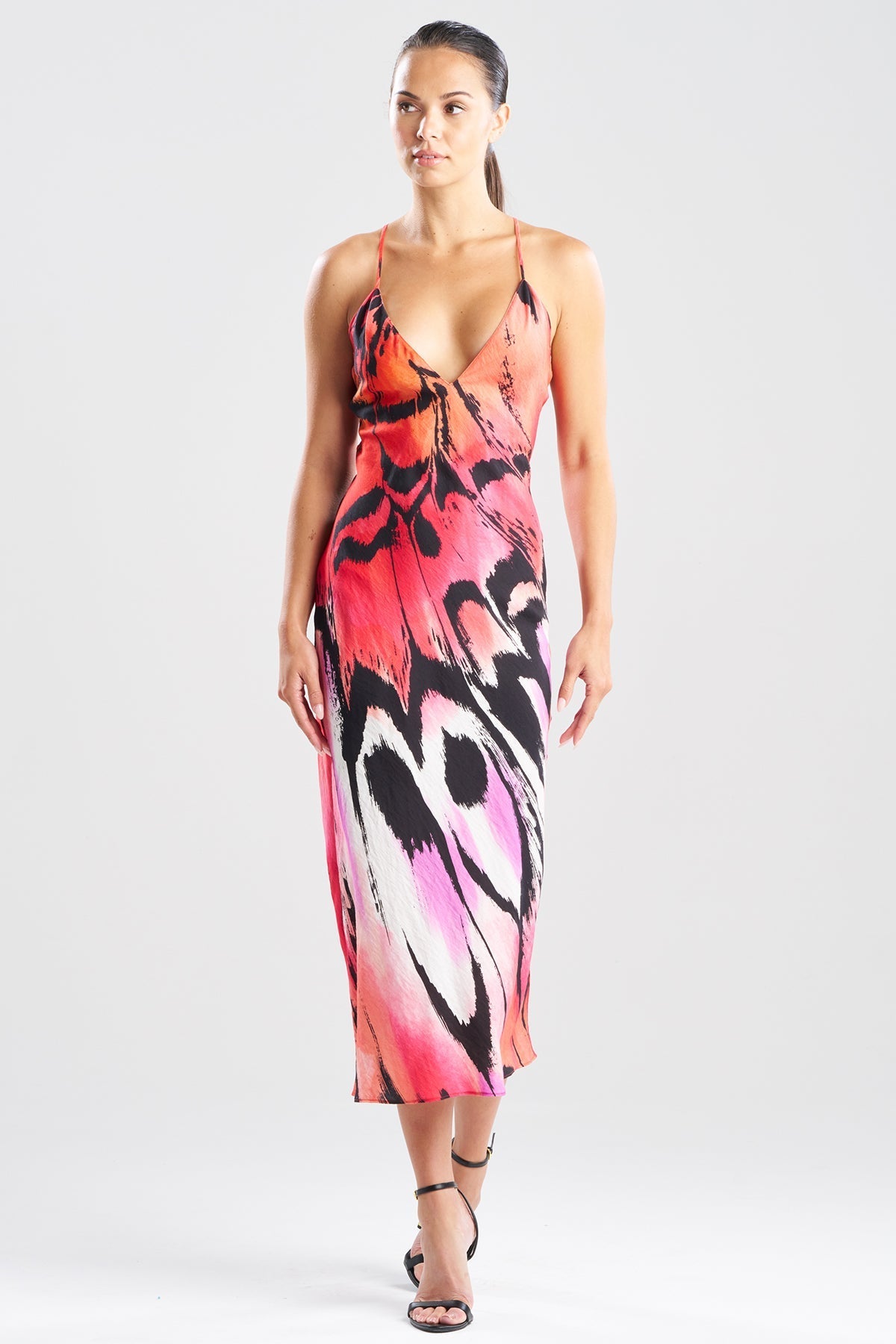 Butterfly Linen Blend Open Back Slip Dress Red Natori