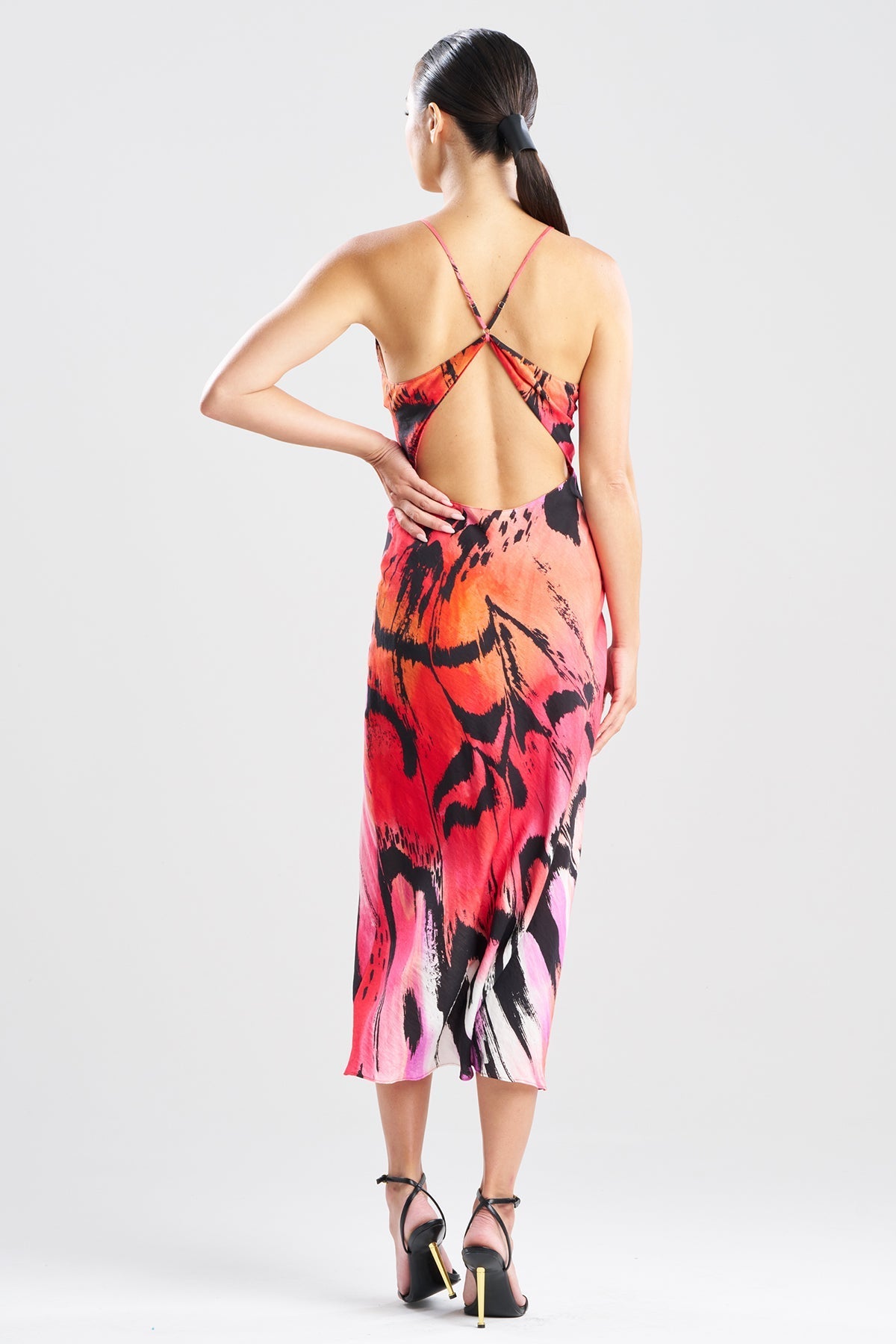 Butterfly Linen Blend Open Back Slip Dress Red Natori
