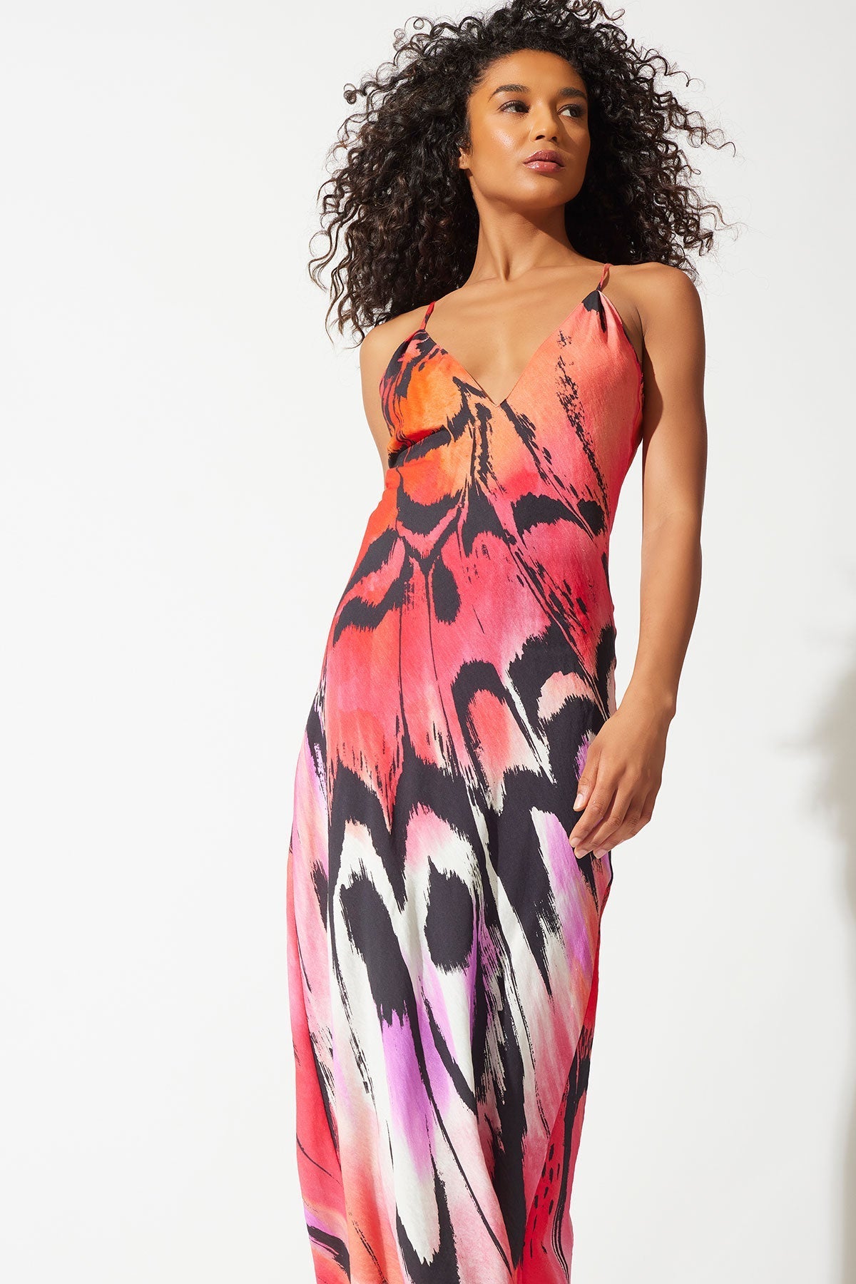 Butterfly Linen Blend Open Back Slip Dress Red Natori