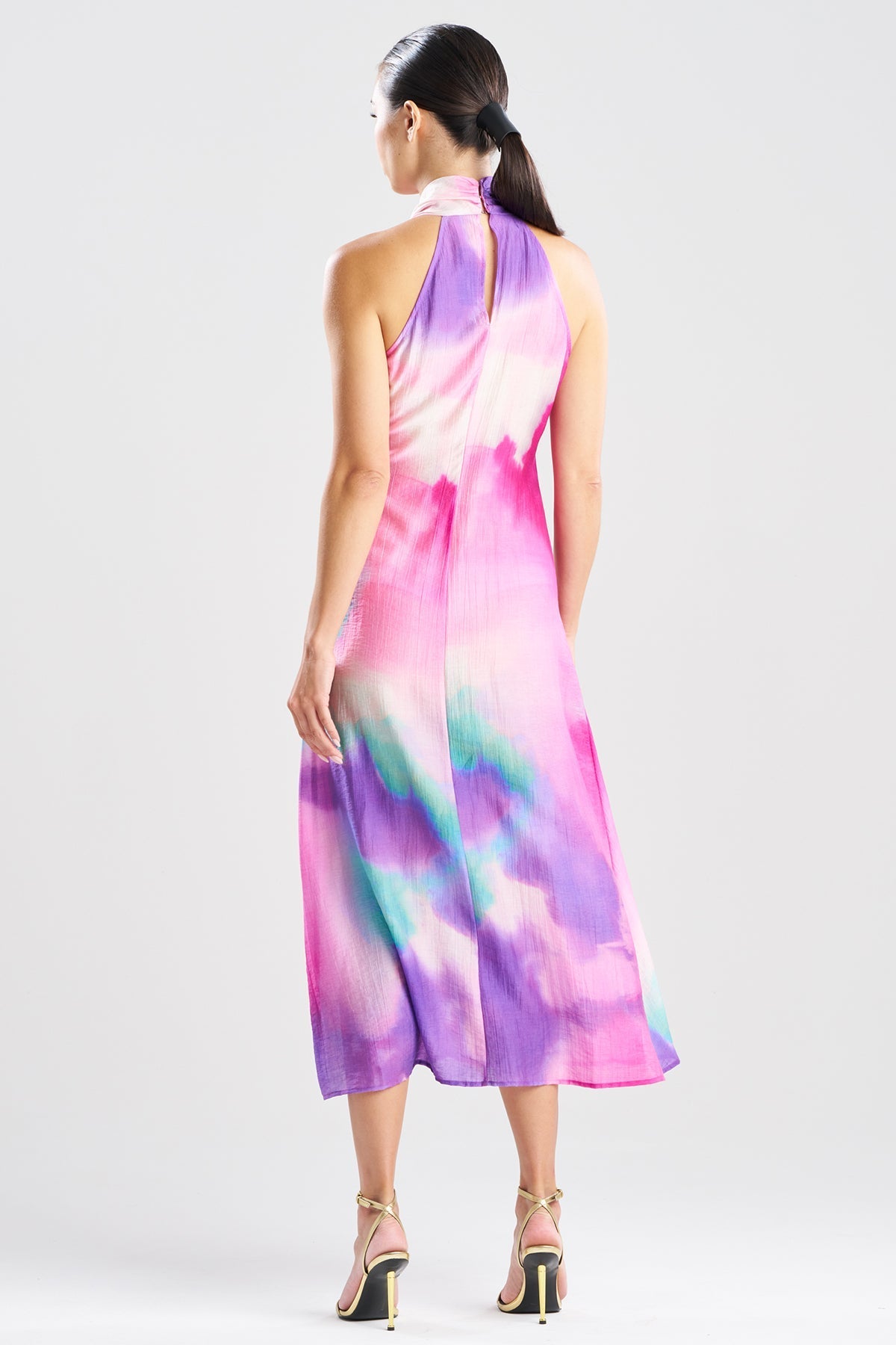Watercolor Sheer Texture Halter Maxi Dress Pink Natori