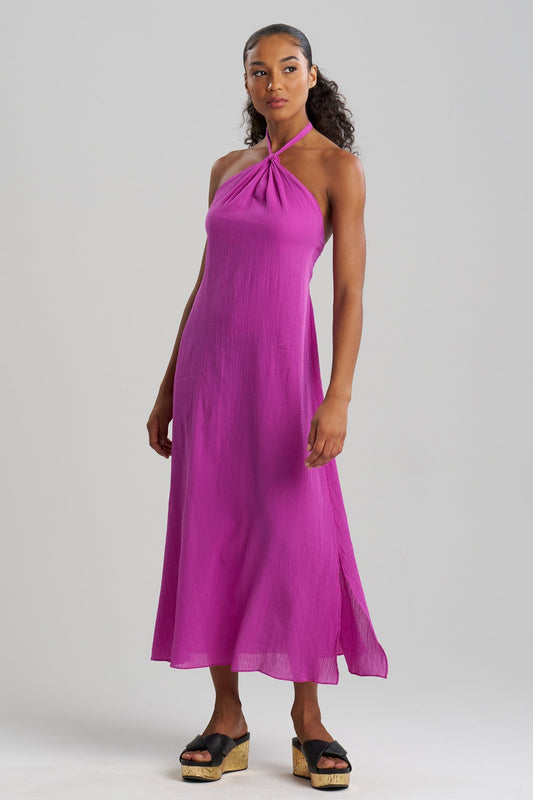 Cotton Gauze Halter Dress Magenta Natori