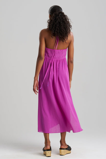 Cotton Gauze Halter Dress Magenta Natori