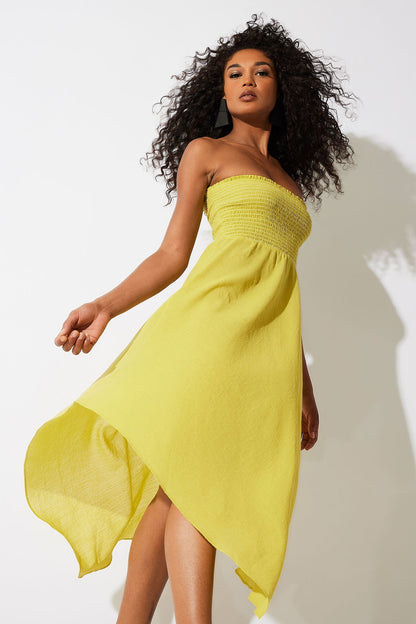 Cotton Gauze Bandeau Dress Citron Natori