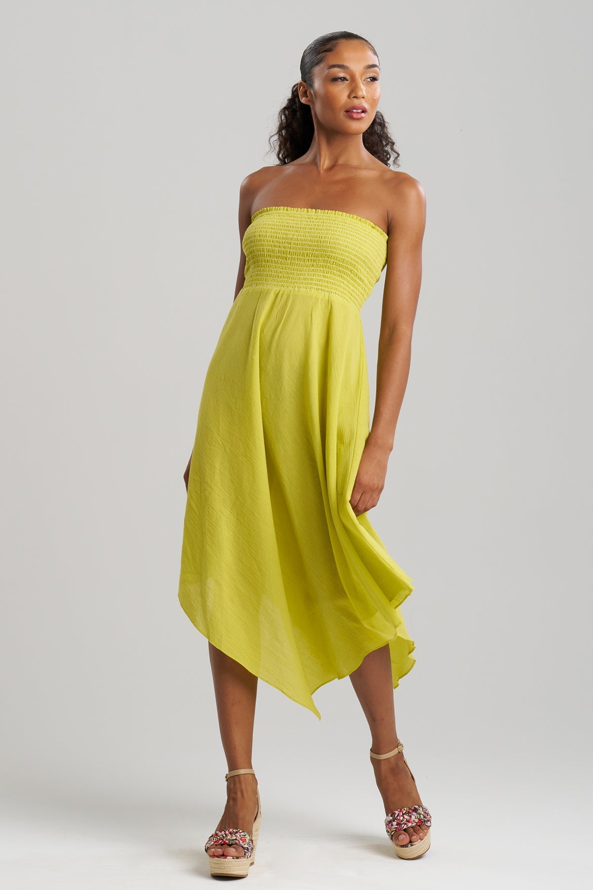 Cotton Gauze Bandeau Dress Citron Natori