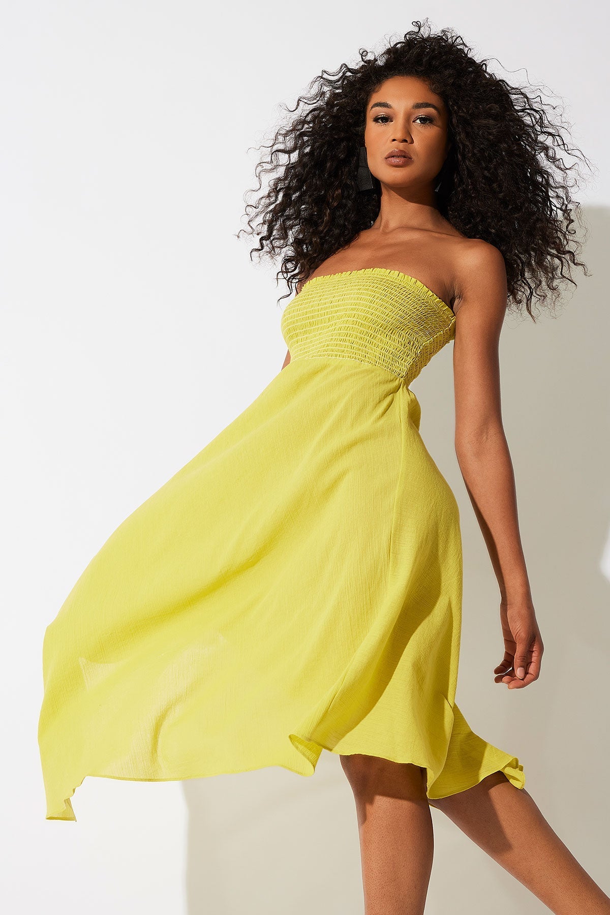 Cotton Gauze Bandeau Dress Citron Natori