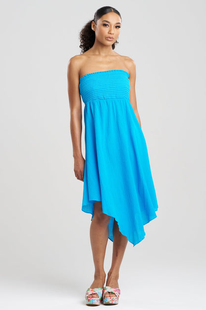 Cotton Gauze Bandeau Dress Wave Blue Natori