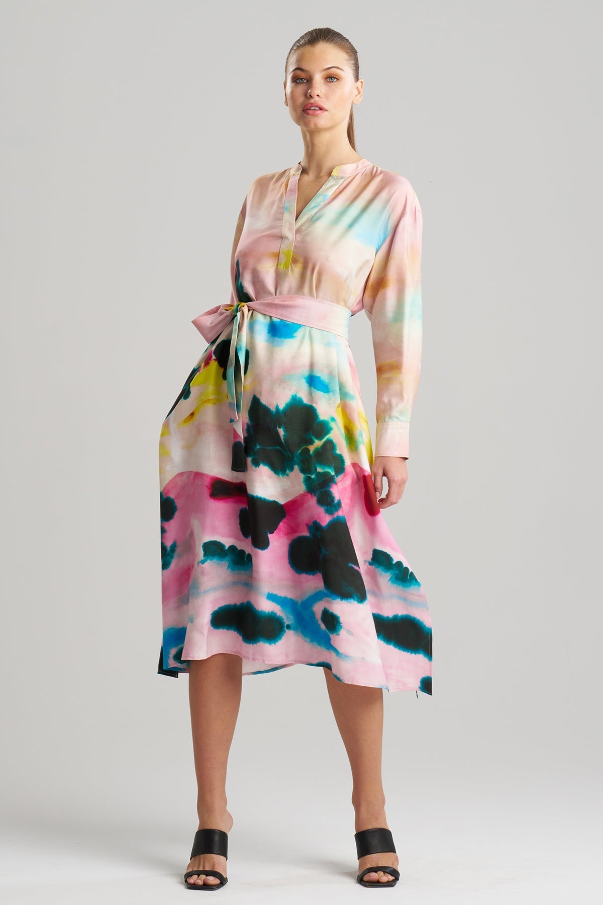 Akiko Printed Cotton Silk Twill Oversized Shirtdress Multi Natori