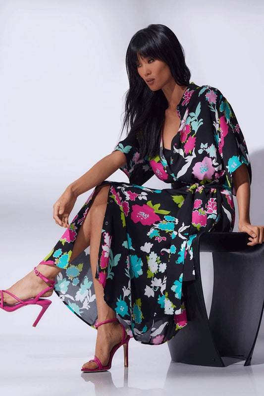 Buy Tangier Printed Silk Georgette Shirtdress in Black Multi Online Black Multi Natori
