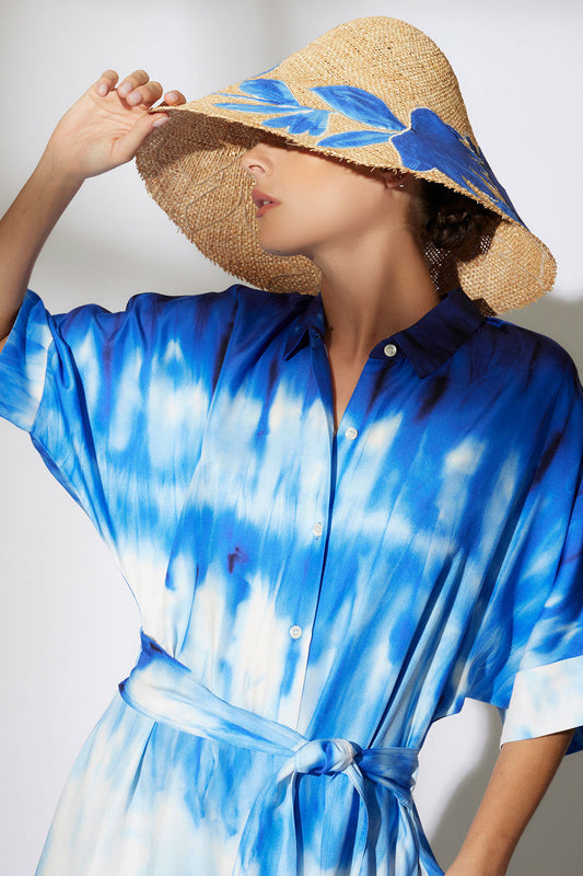 Buy Santorini Printed Cotton Silk Belted Shirtdress in Majorelle Online Majorelle Natori