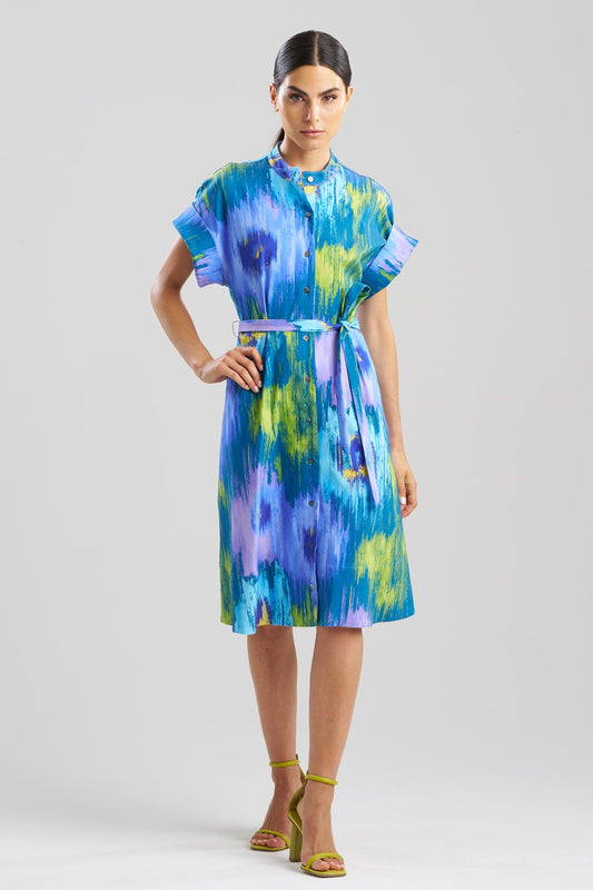 Multi Floral Mandarin Shirtdress Blue/Green Natori