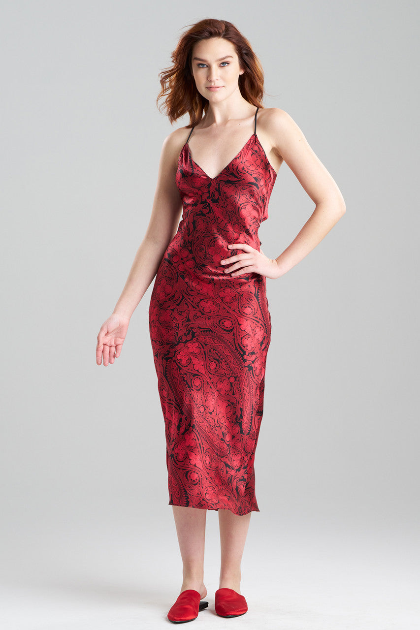 Buy Ottoman Open Back Silk Slip in Red/Black Online Red/Black Natori