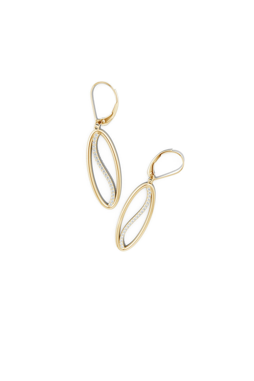 Buy Shangri-La Elliptical Yin-Yang 14K Gold and Diamond Medium Leverback Earrings in 14K Yellow Gold Online 14K Yellow Gold Natori