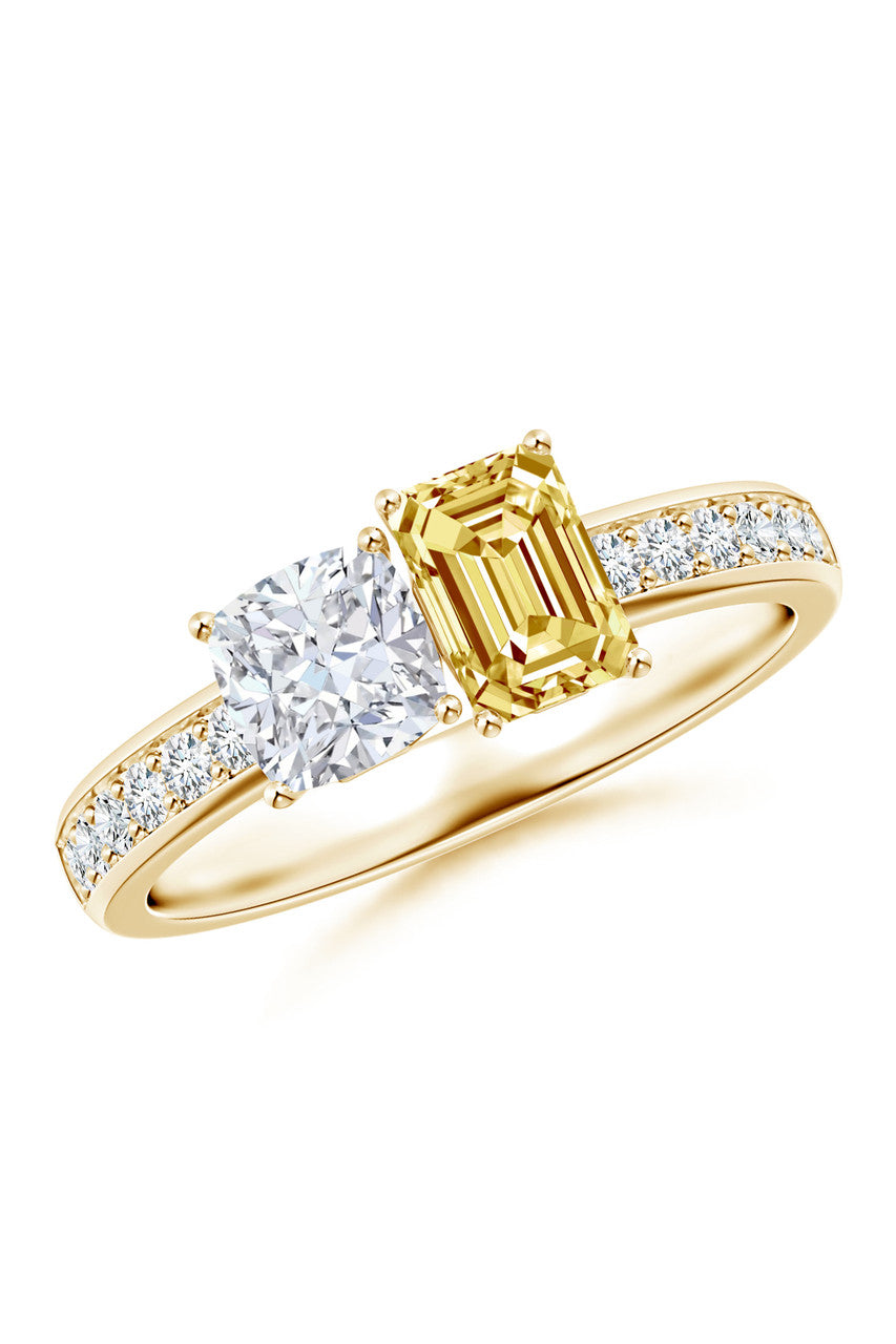 Buy Orient Express Lab-Grown 14K Gold with White & Yellow Diamond Two Stone Ring in 14K Yellow Gold Online 14K Yellow Gold Natori