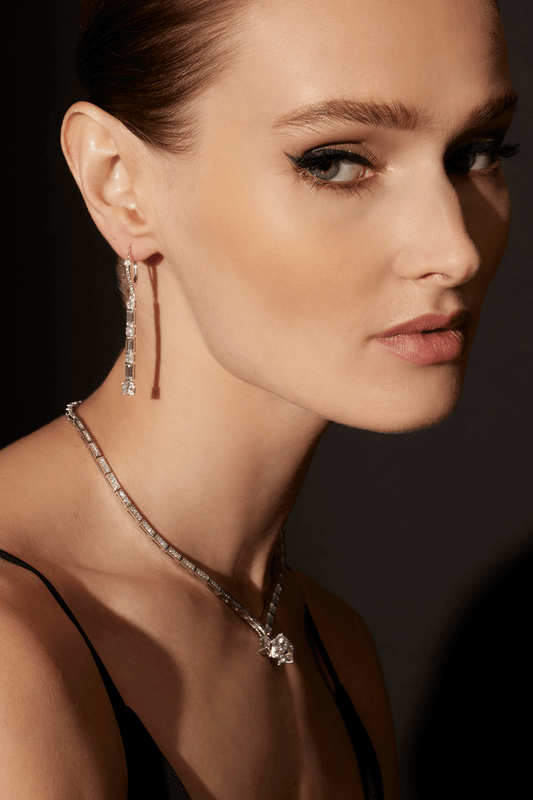 Buy Orient Express Lab-Grown 14K Gold Baguette & Cushion Diamond Long Drop Earrings in 14K White Gold Online 14K White Gold Natori