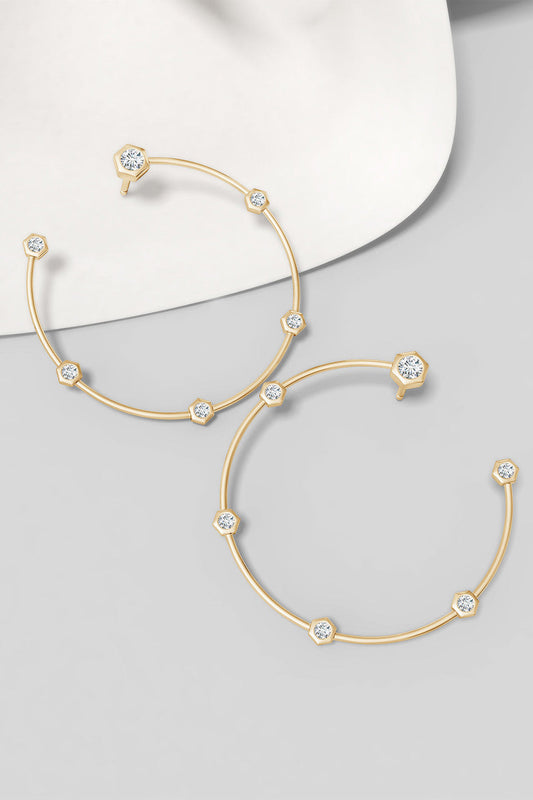 Buy Indochine 14k Medium 6-Diamond Side-Facing Open Hoop Earrings in 14K Yellow Gold Online 14K Yellow Gold Natori